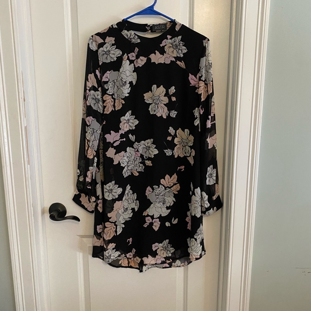 ASTR Black Dress with Pink and White Floral Design